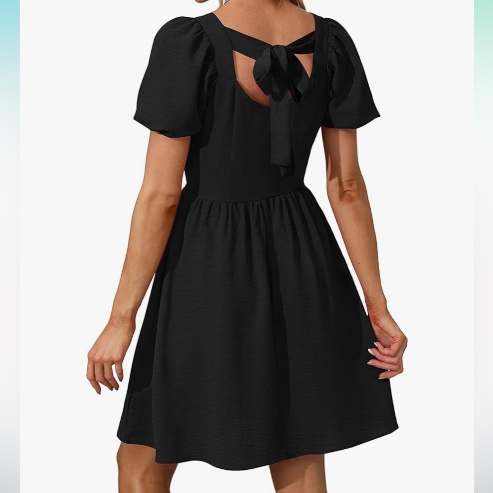 OFEEFAN | Women Puff Sleeve Square Neck Tie In Back Dress M - Picture 4 of 17